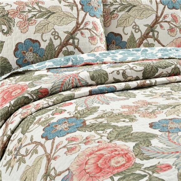 Lush Decor Sydney Reversible Cotton Quilt Set - Charming & Colorful Floral Leaf - Picture 2 of 7